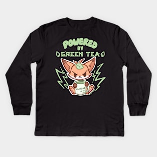 Cute Fox Powered by GREEN TEA Kids Long Sleeve T-Shirt